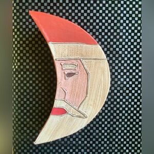 Vintage Folk Art Crescent Moon Santa | Paper Mâché Christmas Decoration